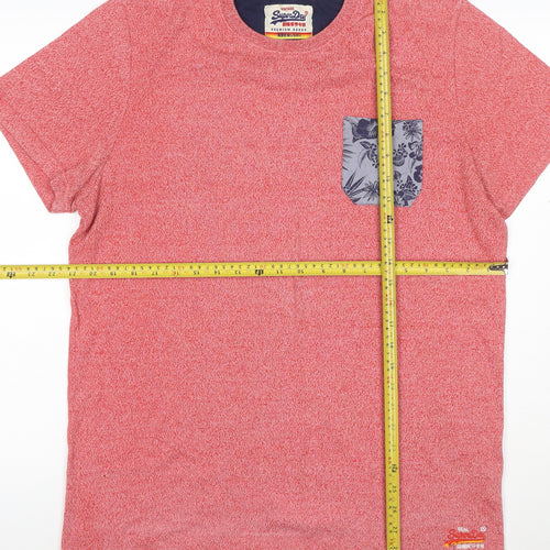 Superdry Mens Pink XL Tropical Floral Pocket Crew Neck T-Shirt
