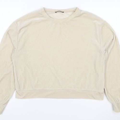 Zara Women Ivory Velour Sweatshirt M Pullover Balloon Sleeve Stretch