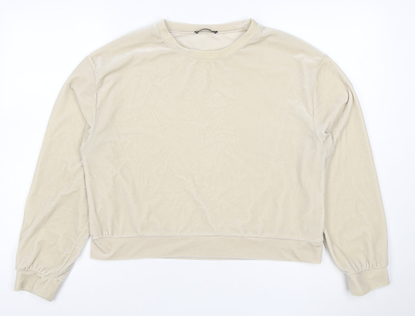 Zara Women Ivory Velour Sweatshirt M Pullover Balloon Sleeve Stretch