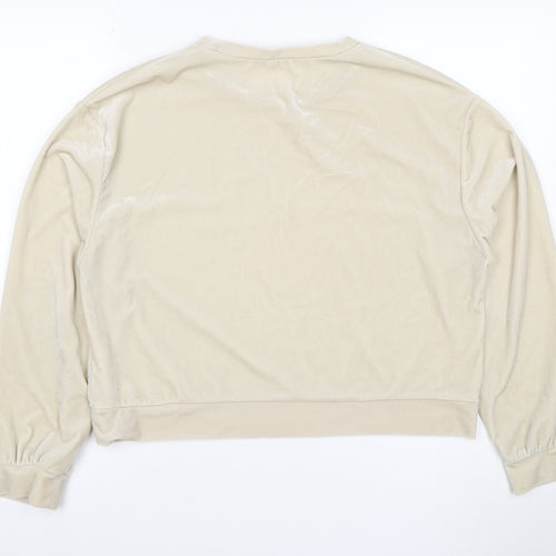 Zara Women Ivory Velour Sweatshirt M Pullover Balloon Sleeve Stretch