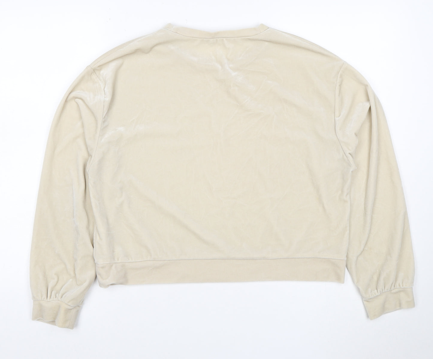 Zara Women Ivory Velour Sweatshirt M Pullover Balloon Sleeve Stretch