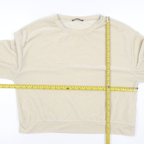 Zara Women Ivory Velour Sweatshirt M Pullover Balloon Sleeve Stretch