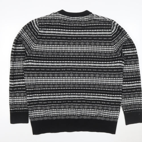 H&M Men Black Grey XL Fair Isle Knit Pullover Jumper Crew Neck