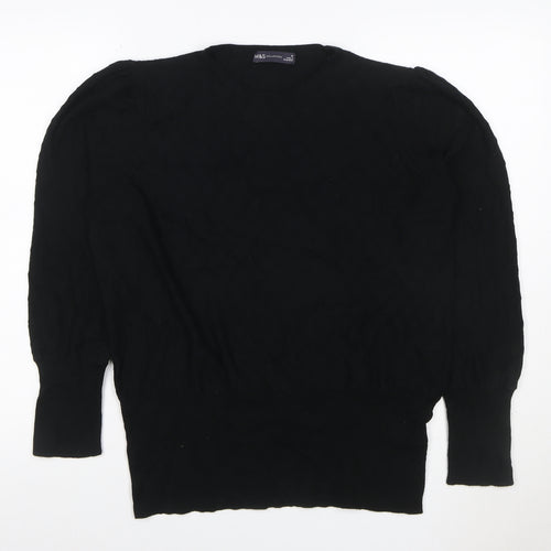 Marks and Spencer Women Black Size 16 Cable-Knit Crew Neck Jumper