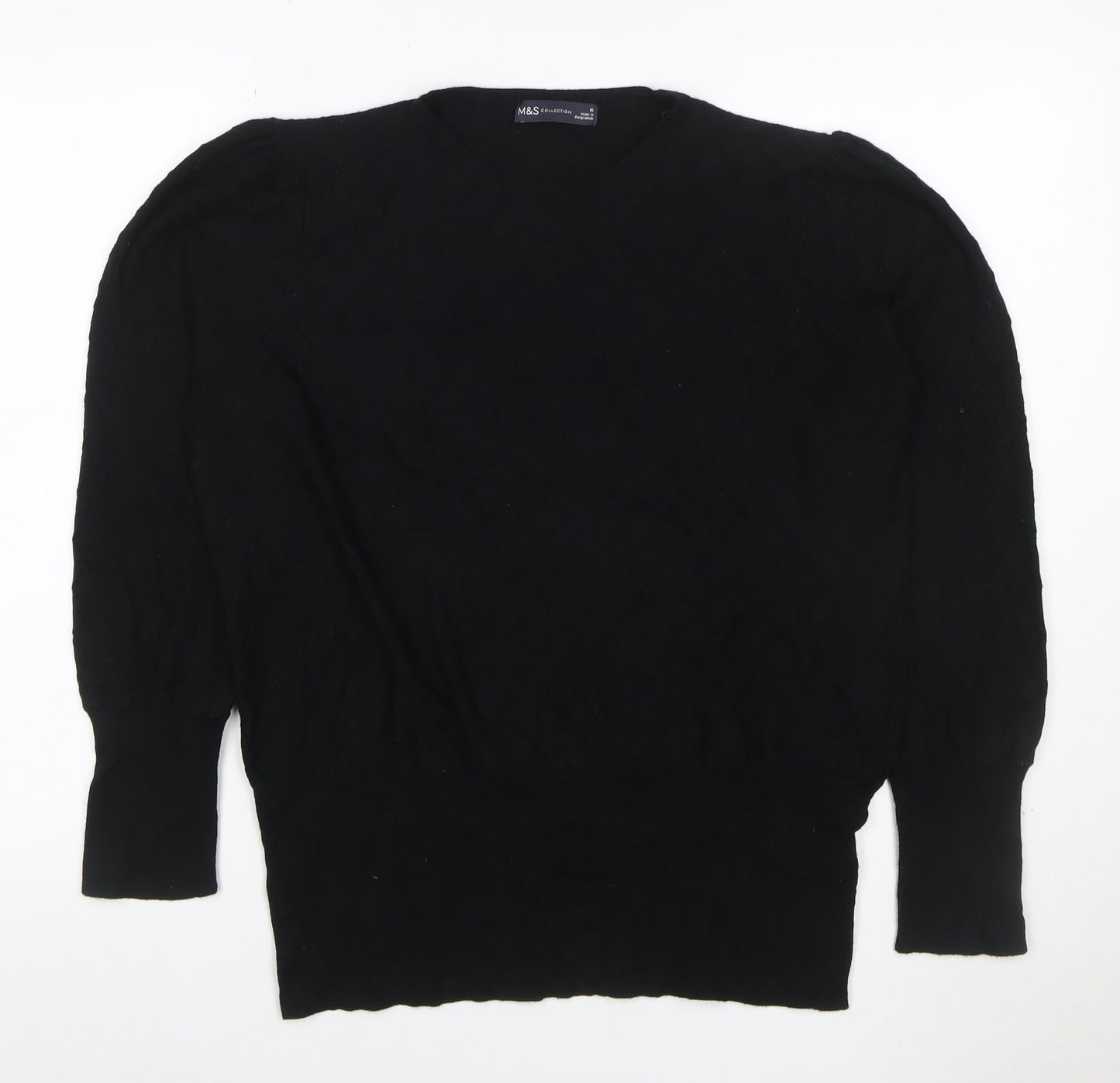 Marks and Spencer Women Black Size 16 Cable-Knit Crew Neck Jumper