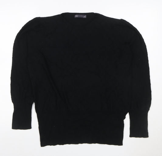 Marks and Spencer Women Black Size 16 Cable-Knit Crew Neck Jumper