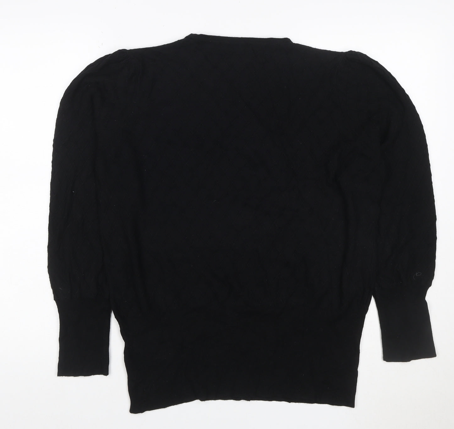 Marks and Spencer Women Black Size 16 Cable-Knit Crew Neck Jumper