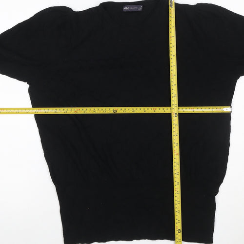 Marks and Spencer Women Black Size 16 Cable-Knit Crew Neck Jumper