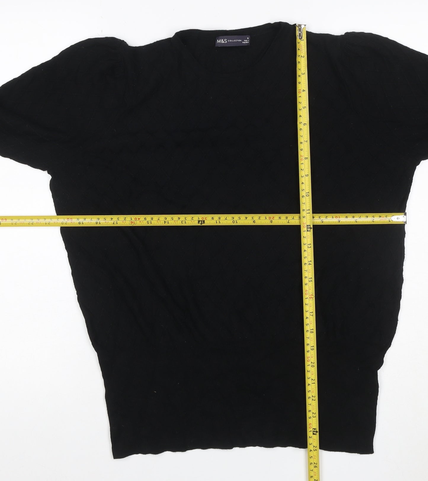 Marks and Spencer Women Black Size 16 Cable-Knit Crew Neck Jumper