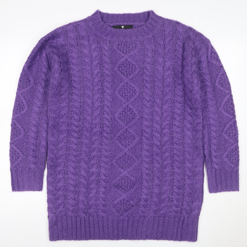 Very Women Purple M Cable-Knit Acrylic Crew Neck Pullover Jumper