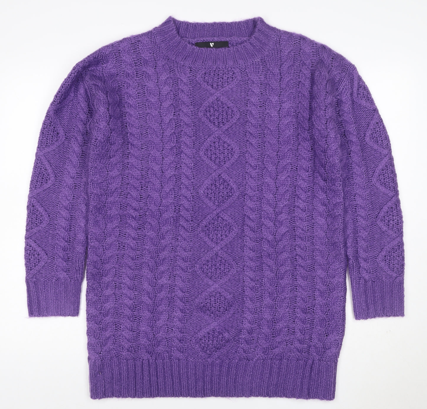 Very Women Purple M Cable-Knit Acrylic Crew Neck Pullover Jumper