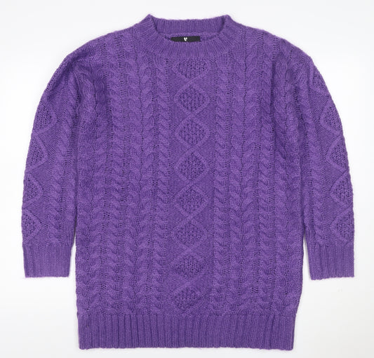 Very Women Purple M Cable-Knit Acrylic Crew Neck Pullover Jumper