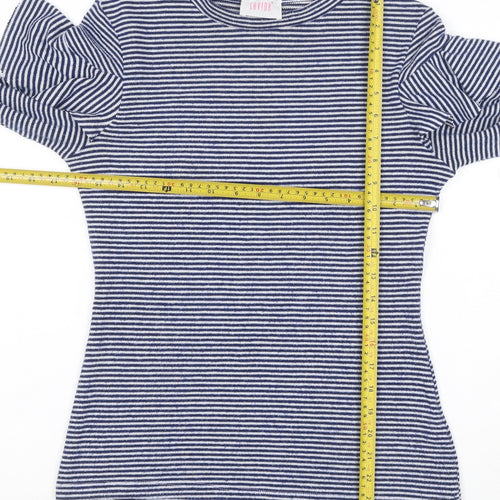 Saylor Women Blue White UK 12 M Striped Ruffle Long Sleeve Knit Top