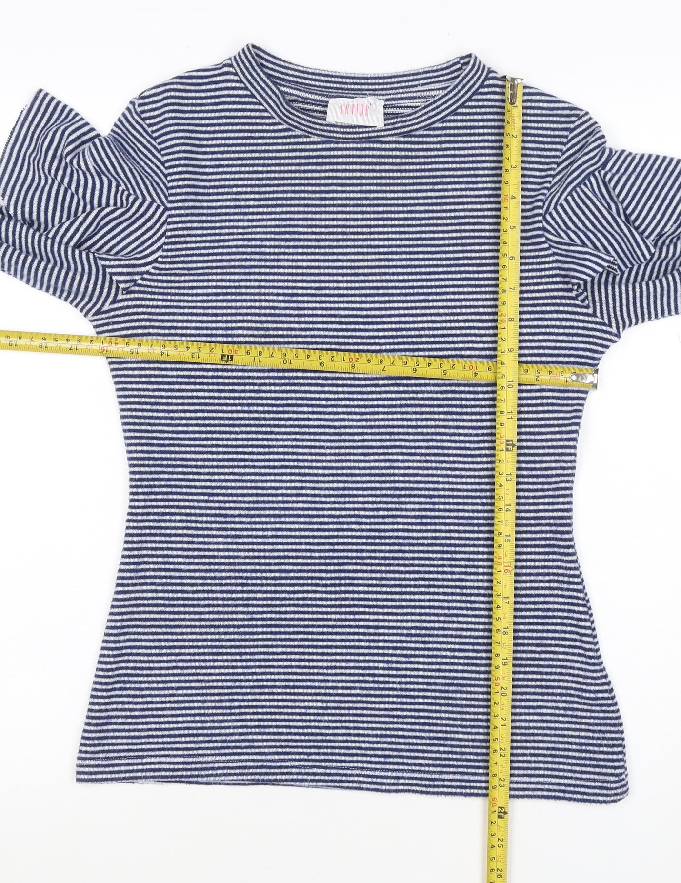 Saylor Women Blue White UK 12 M Striped Ruffle Long Sleeve Knit Top