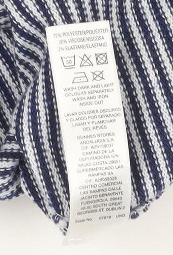 Saylor Women Blue White UK 12 M Striped Ruffle Long Sleeve Knit Top