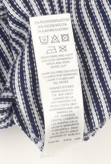 Saylor Women Blue White UK 12 M Striped Ruffle Long Sleeve Knit Top