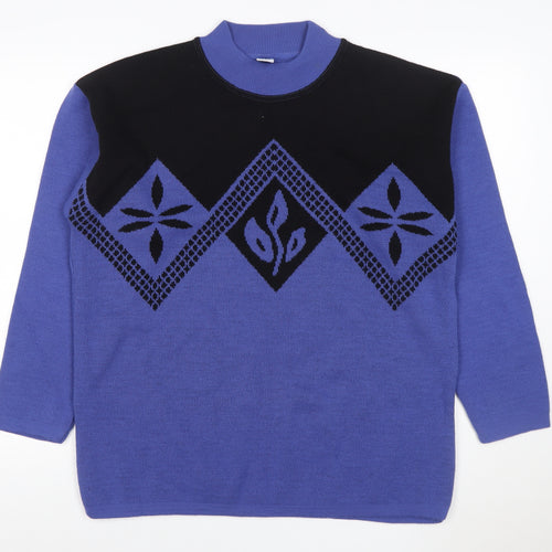 C&A Women Blue Black Geometric Knit Mock Neck Jumper Size M