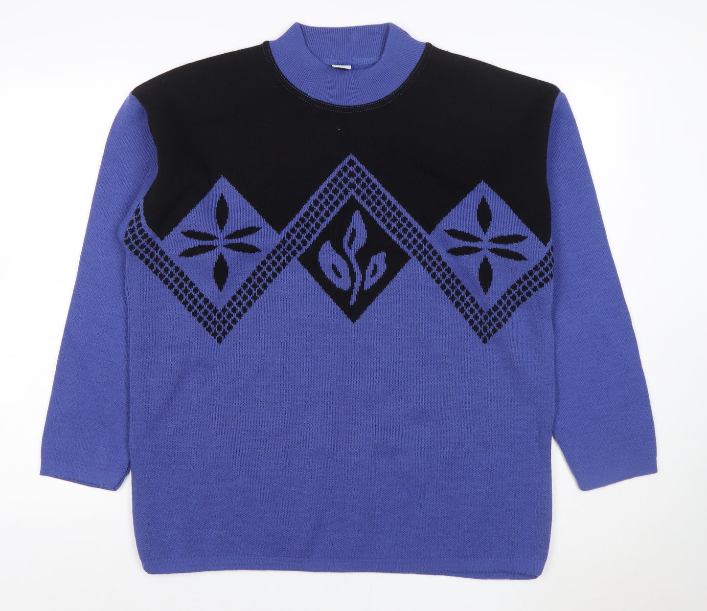 C&A Women Blue Black Geometric Knit Mock Neck Jumper Size M