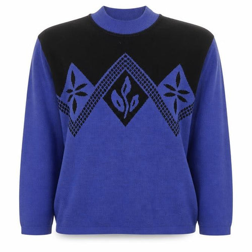 C&A Women Blue Black Geometric Knit Mock Neck Jumper Size M