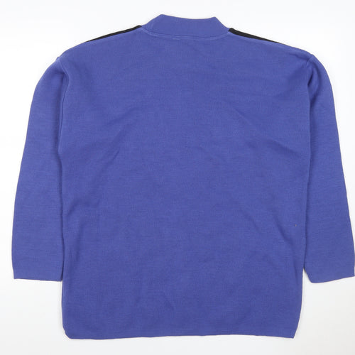 C&A Women Blue Black Geometric Knit Mock Neck Jumper Size M