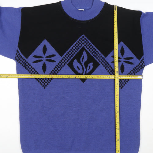 C&A Women Blue Black Geometric Knit Mock Neck Jumper Size M