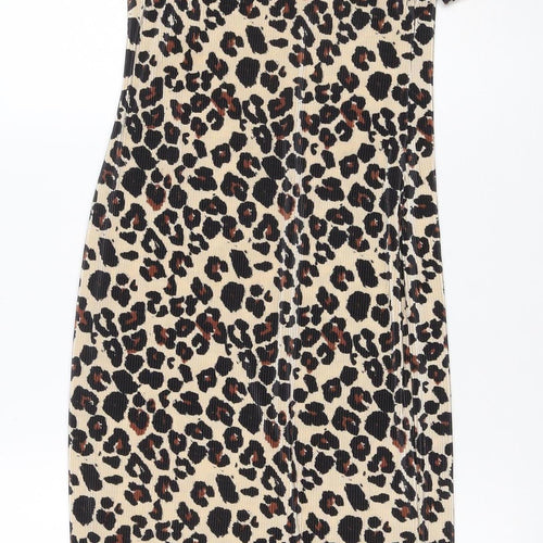 River Island Women Beige Leopard Print Mini Bodycon Dress UK 10