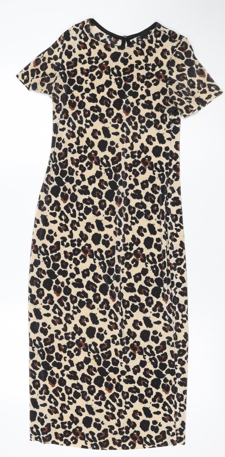 River Island Women Beige Leopard Print Mini Bodycon Dress UK 10
