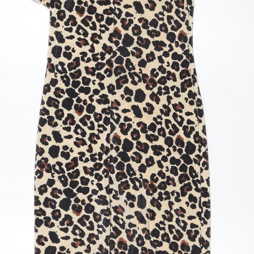 River Island Women Beige Leopard Print Mini Bodycon Dress UK 10