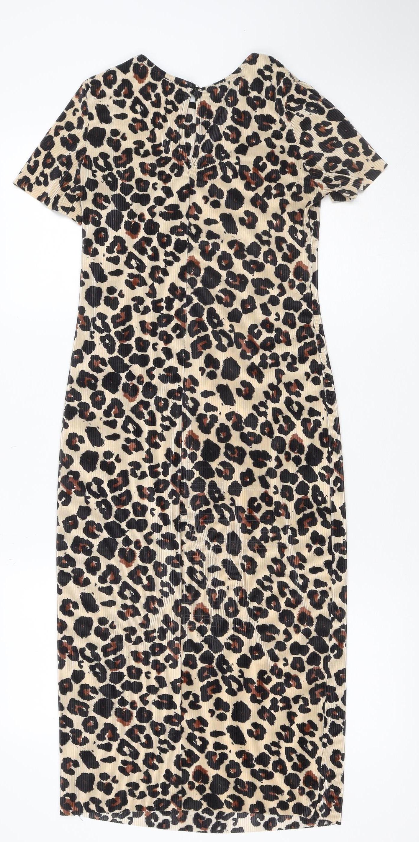 River Island Women Beige Leopard Print Mini Bodycon Dress UK 10