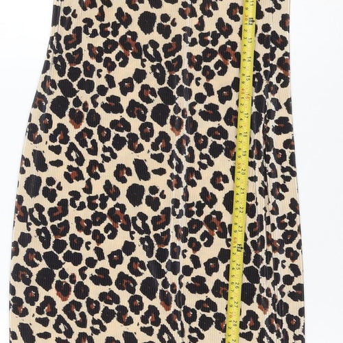 River Island Women Beige Leopard Print Mini Bodycon Dress UK 10