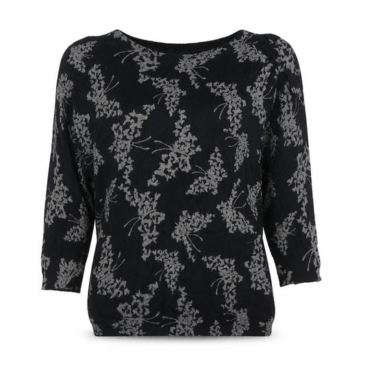 Next Women Black Grey Floral Knit Top Size 8 3/4 Sleeve Crew Neck