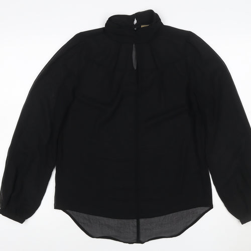 NEX Women Black UK 8 Basic Sheer Chiffon High Neck Balloon Sleeve Blouse