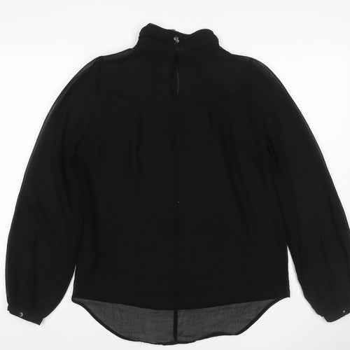 NEX Women Black UK 8 Basic Sheer Chiffon High Neck Balloon Sleeve Blouse