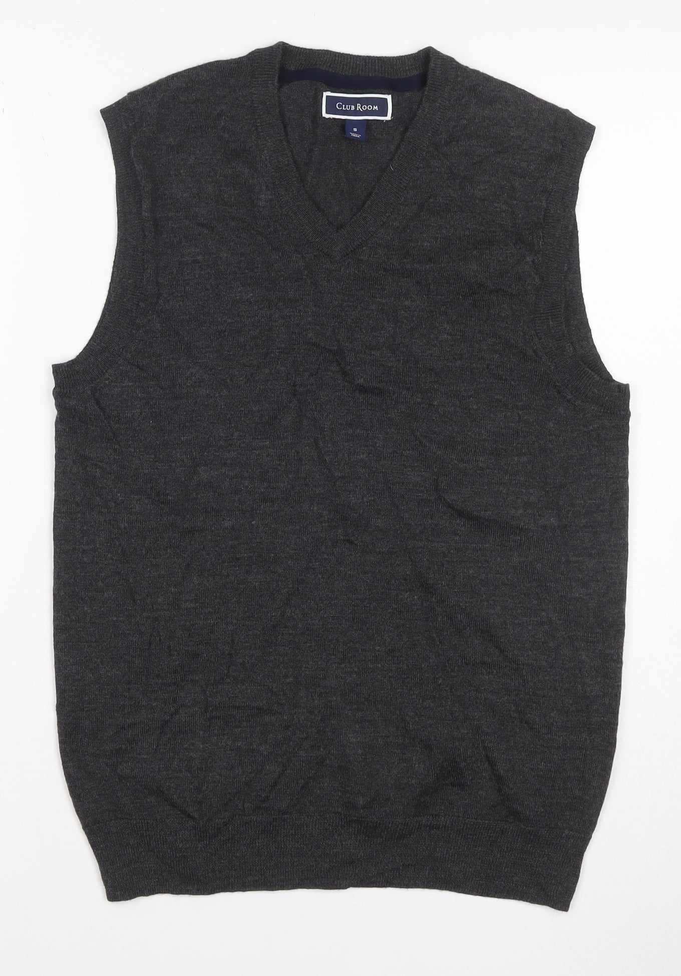 Club Room Men’s Grey Wool Blend V-Neck Knit Vest Size S Classic