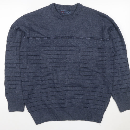 Devir Men’s Blue M Wool Blend Geometric Knit Crew Neck Pullover Jumper