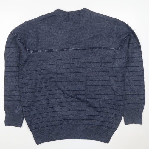 Devir Men’s Blue M Wool Blend Geometric Knit Crew Neck Pullover Jumper