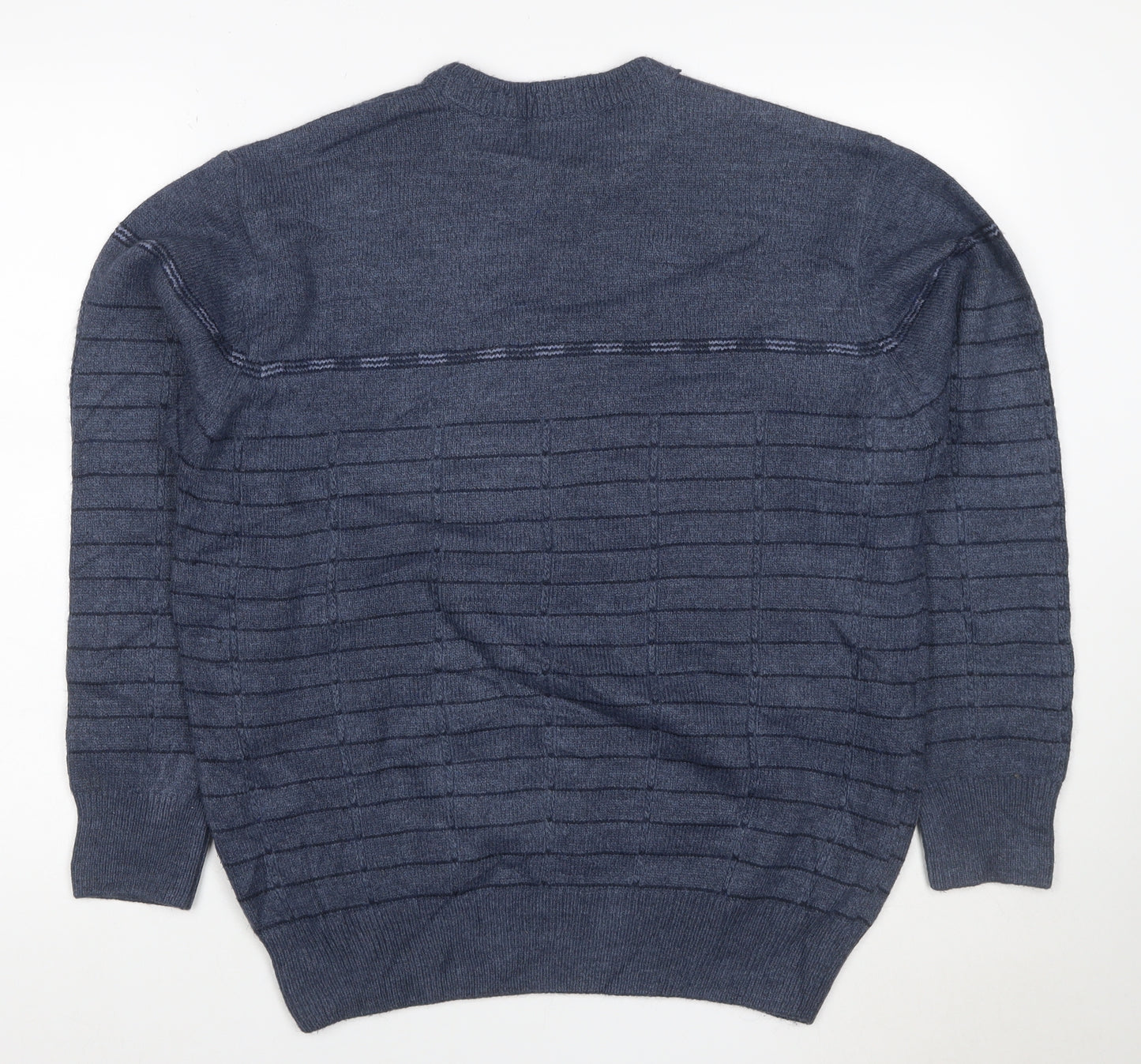 Devir Men’s Blue M Wool Blend Geometric Knit Crew Neck Pullover Jumper