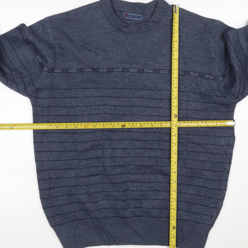 Devir Men’s Blue M Wool Blend Geometric Knit Crew Neck Pullover Jumper