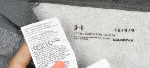 Under Armour Men’s Grey L ColdGear Logo Pullover Hoodie Relaxed Fit