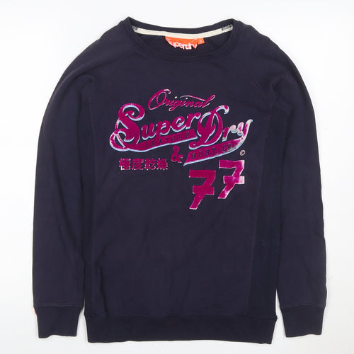 Superdry Women’s Navy S Logo Graphic Crew Neck Pullover Sweatshirt