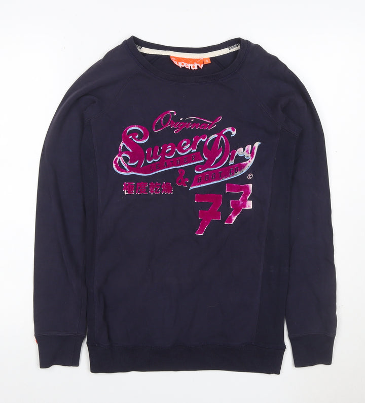 Superdry Women’s Navy S Logo Graphic Crew Neck Pullover Sweatshirt