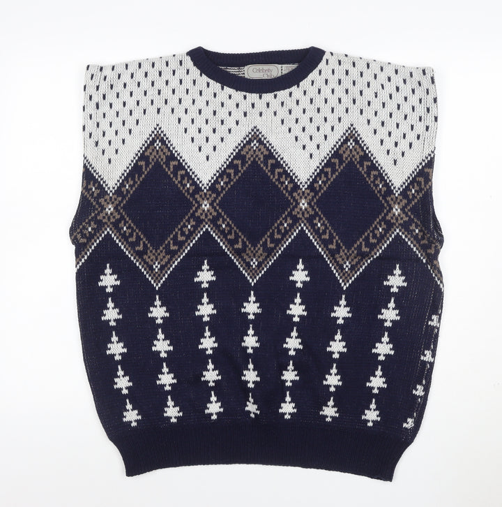 Celebrity Club Men’s Navy XL Argyle Knit Sleeveless Jumper Vest