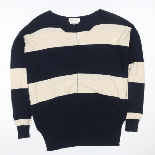Next Women’s Blue Ivory Colourblock V-Neck Knit Top UK 6 Long Sleeve