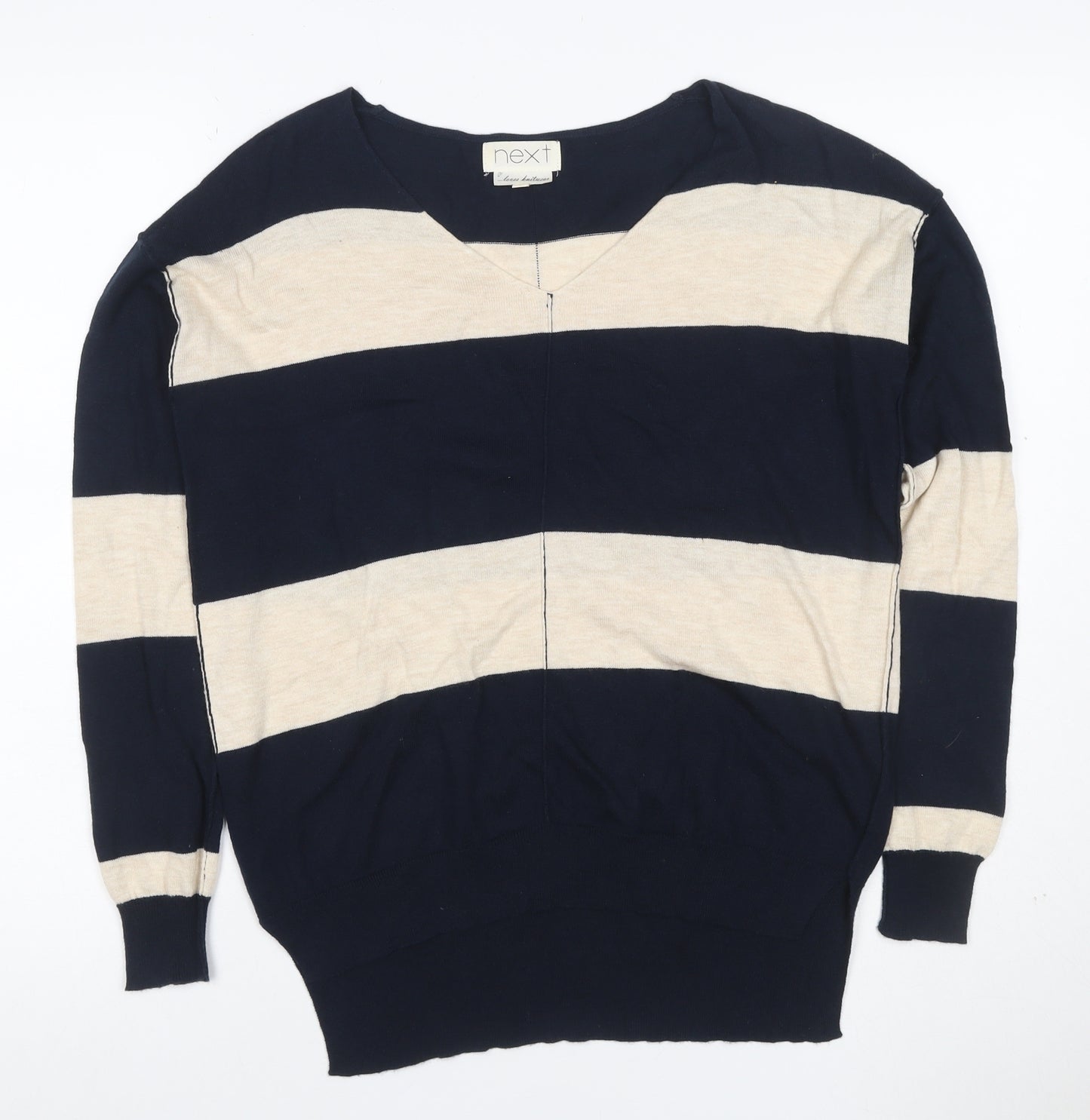 Next Women’s Blue Ivory Colourblock V-Neck Knit Top UK 6 Long Sleeve