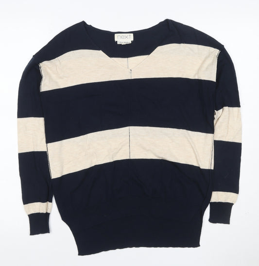 Next Women’s Blue Ivory Colourblock V-Neck Knit Top UK 6 Long Sleeve