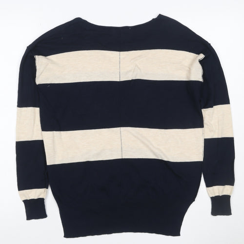 Next Women’s Blue Ivory Colourblock V-Neck Knit Top UK 6 Long Sleeve
