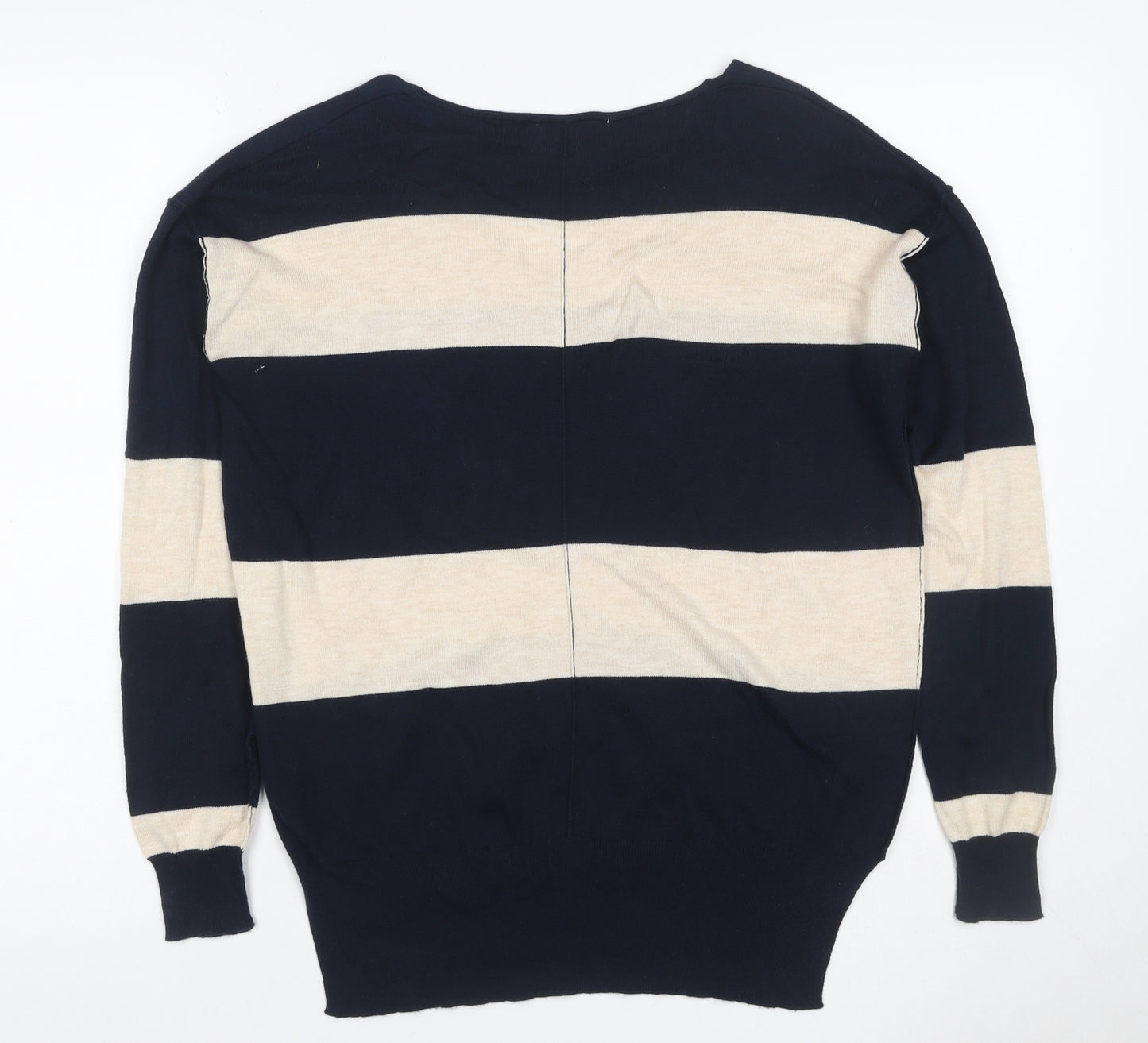 Next Women’s Blue Ivory Colourblock V-Neck Knit Top UK 6 Long Sleeve