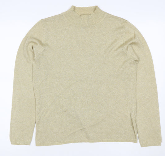 Sag Harbor Women’s Gold Metallic Knit Mock Neck Jumper M