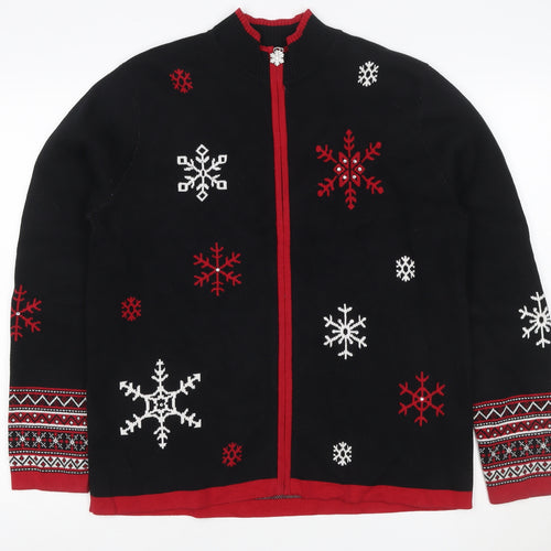 Breckenridge Women’s Black M Full Zip Snowflake Christmas Cardigan
