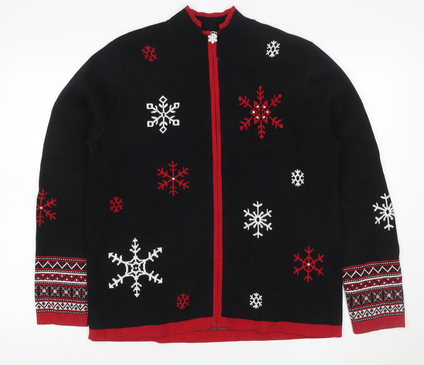 Breckenridge Women’s Black M Full Zip Snowflake Christmas Cardigan
